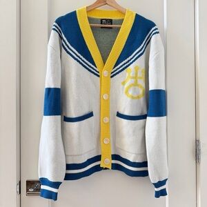 Steady Hands Cardigan Sweater Sailor White Yellow Blue Oversized Sz XS